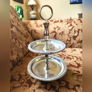 Vintage Silver Tone Two-Tier Jewelry stand/Serving Tray